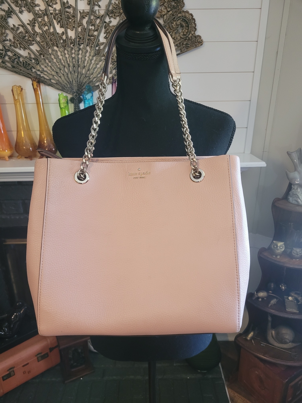 Kate Spade Light Blush Pink Pebbled Leather Shoulder Bag with Chain Handles
